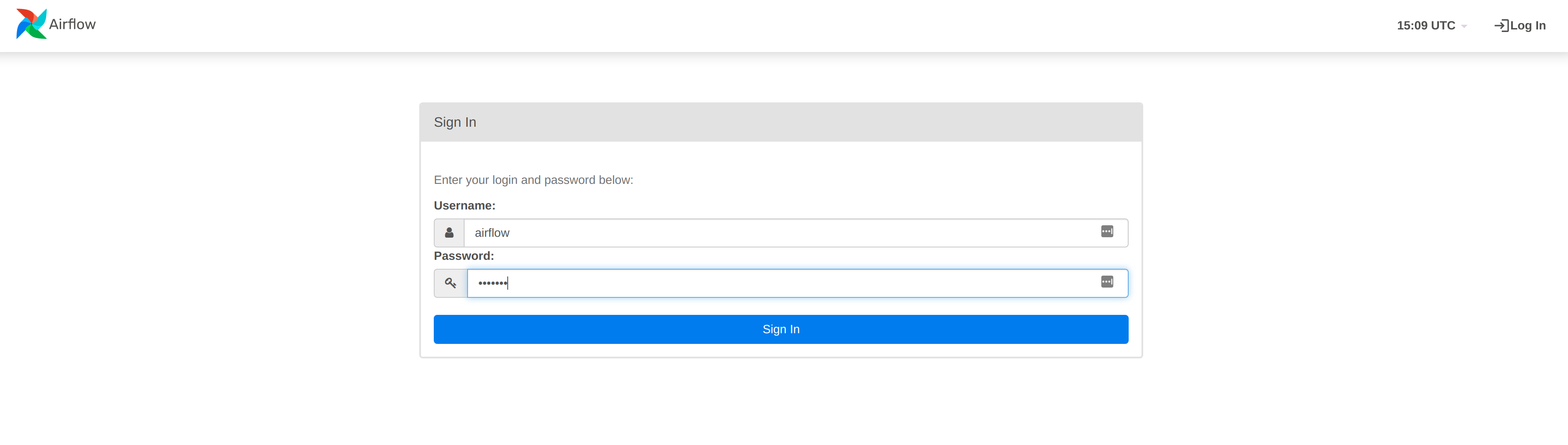 Airflow login screen